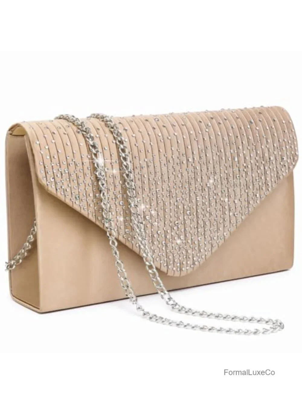 Frosted Satin Evening Clutch Purse with Rhinestones Crossbody Envelope Bag